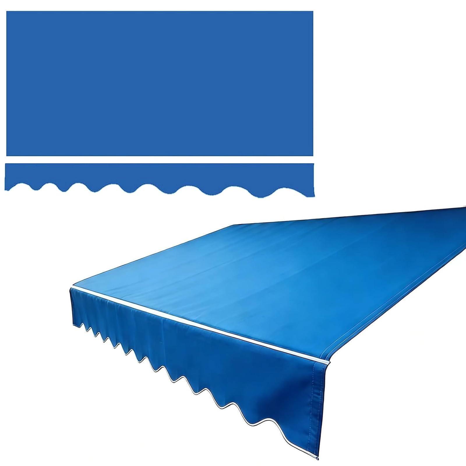 ROFBIHG Awning Replacement Fabric with Valance, 280g Polyester Uv Resistant Manual Awning Canopy Cloth Water-Resistant Sunshade Canopy Cover for Awnings Door Market Deck(Blue,2x1.5m(6.6x5ft))