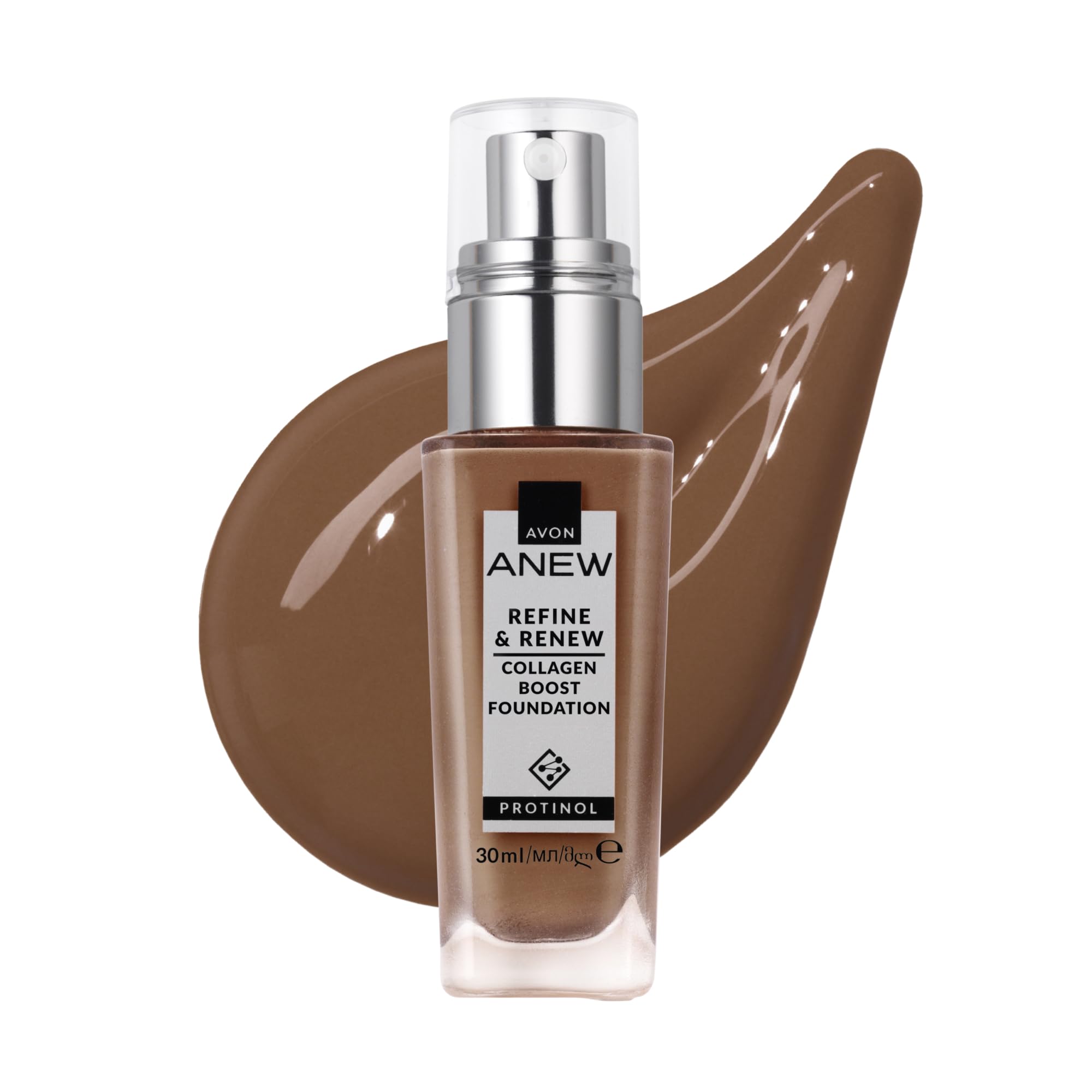 AVON Anew Protinol Refine & Renew Foundation SPF30, 30ml, Collagen Boosting, Buildable, Resilient, Plumper & Firming-Looking Complexion, Undetectable, Lightweight & Radiant Finish & Feel, 525N