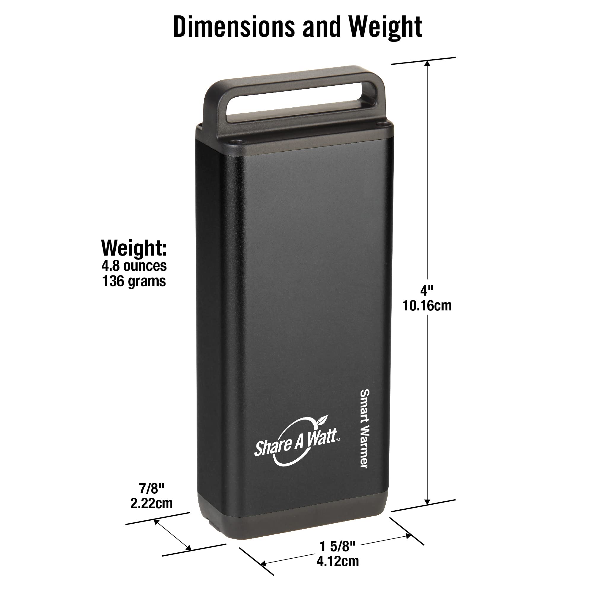 Share A Watt Smart Warmer 4400, Rechargeable Pocket Warmer/Charger, Power Bank, P8460 (Black)