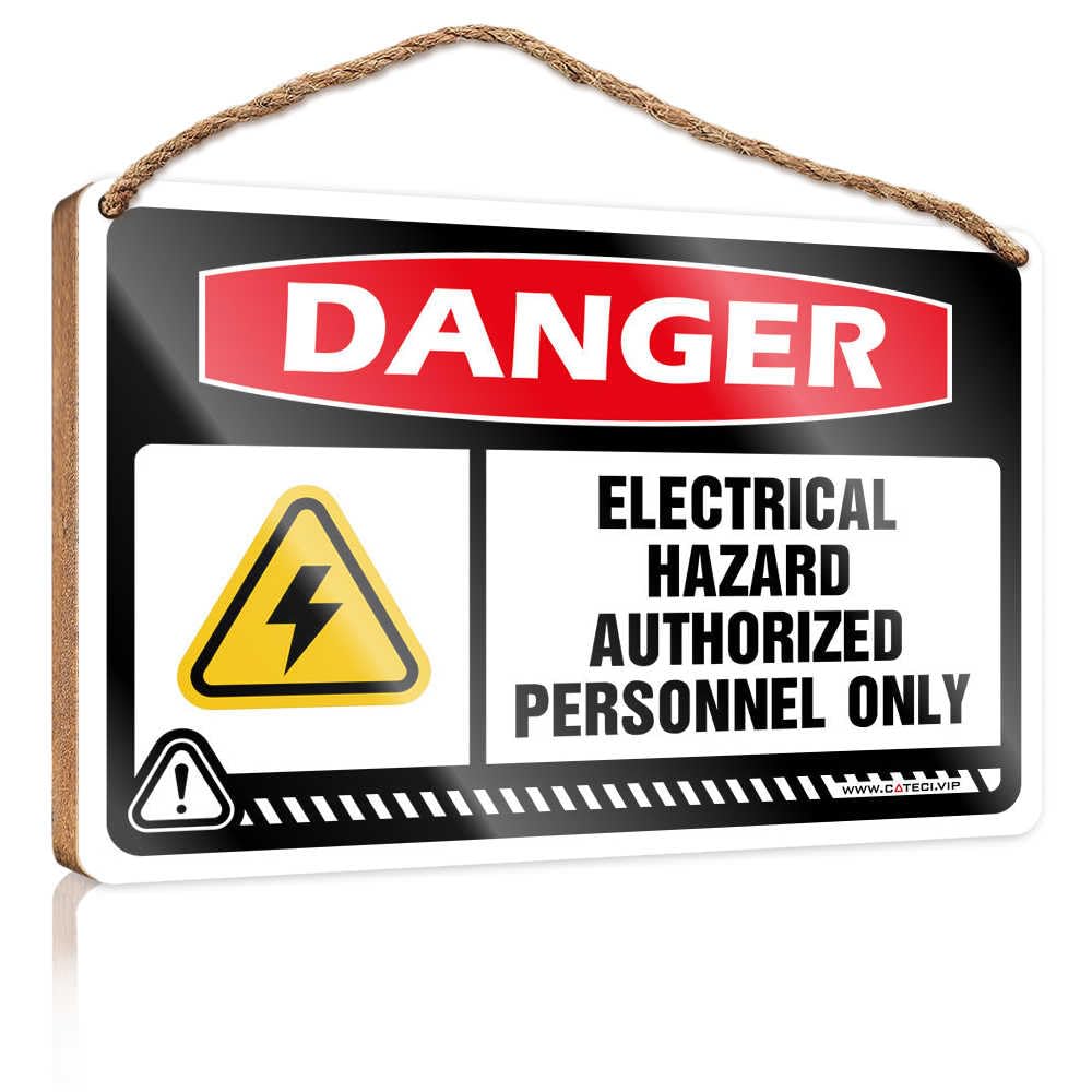HMQW Funny Bathroom Door Signs Danger Electrical Hazard Authorized Personnel Only Wooden Sign Door Decor Funny Kitchen Decor(20X30CM)