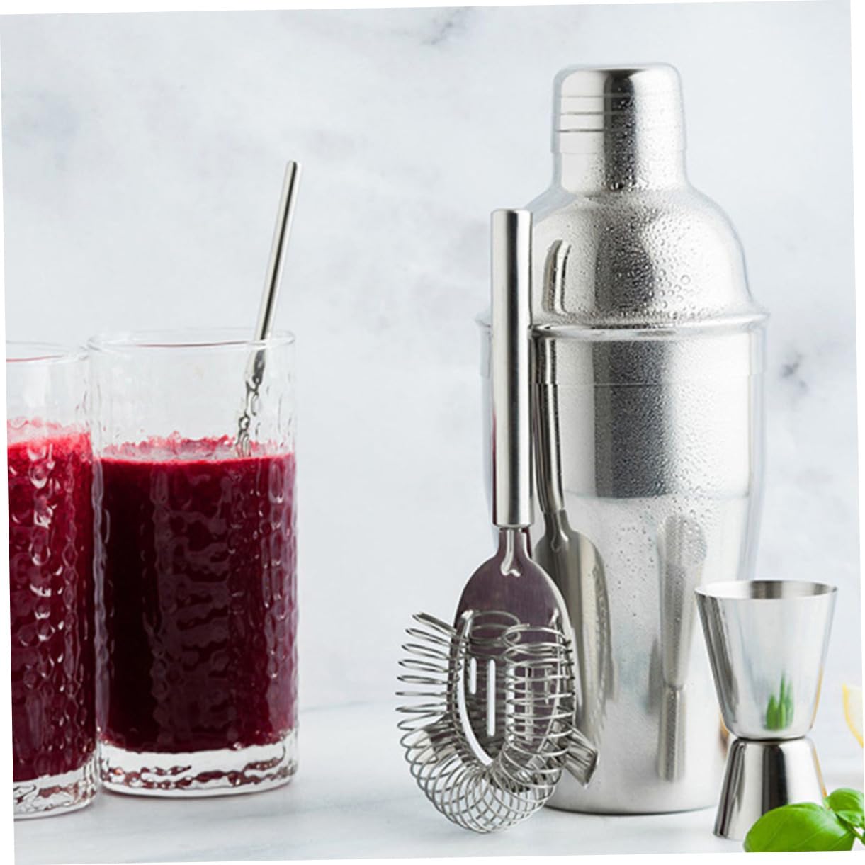 Set Shaker da Cocktail Professionale 13 Pezzi in Acciaio Inox e Bambù, 550ml, Completo per Bar e Casa, per Cocktail e Aperitivi