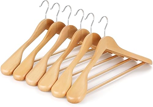 Miniatura 8 de TOPIA HANGER Perchas de madera de hombro ancho, perchas para trajes con barra antideslizante para pantalones y gancho giratorio de 360, percha de