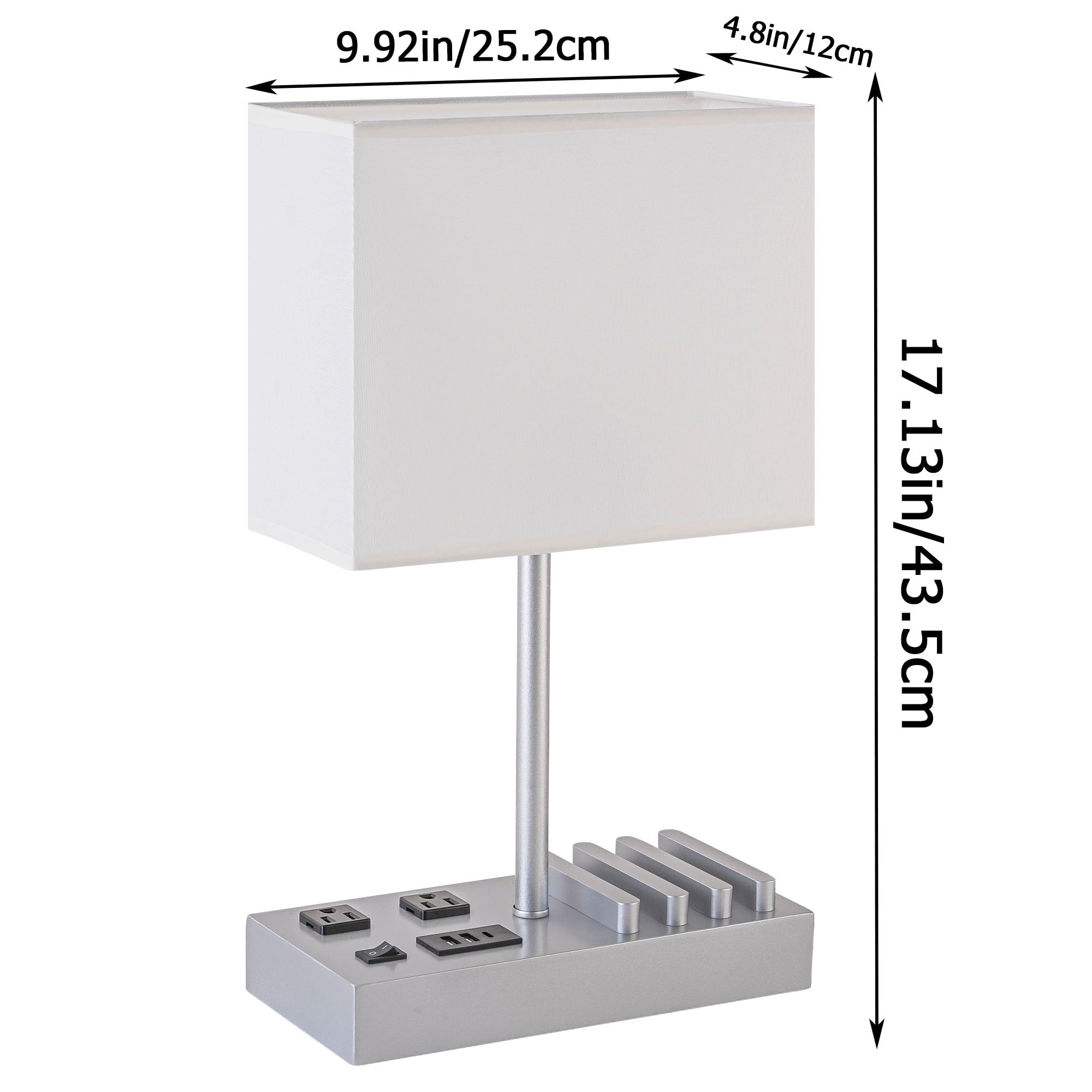 Dreamholder Desk Lamp with 3 USB Charging Ports, Table Lamp with 2AC Outlets and 3 Phone Stands, Nightstand Bedside Lamp with Natural Wooden Base and Cream Linen Shade: Silver Wood Base