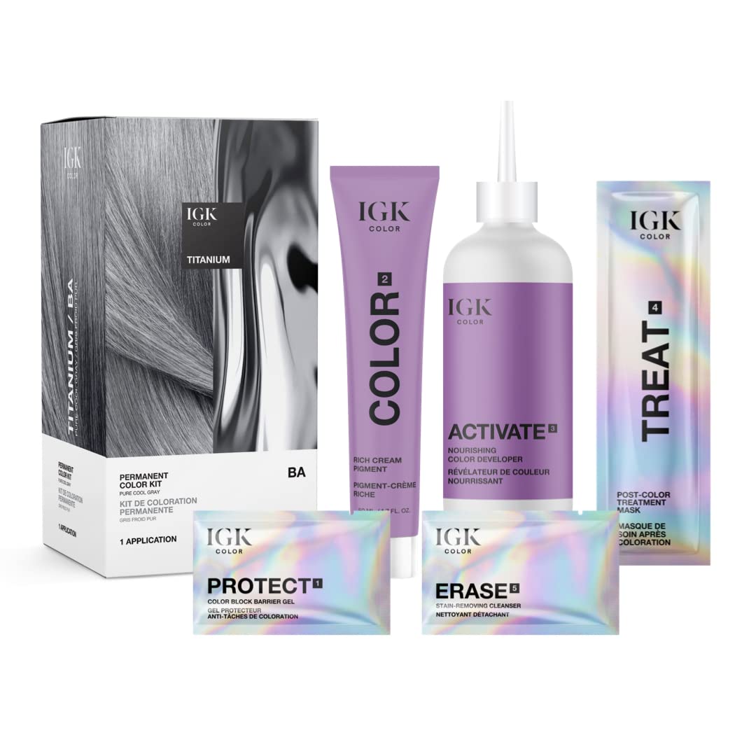 Kit de color permanente para el cabello, titanio BA, gris frío puro, cobertura del 100 % de color gris, fortalece + brillo | Sin amoníaco 2