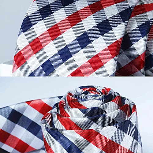 Image of HISDERN Ties for Men Formal Business Plaid Checked Mens Ties and Pocket Square Set Classic Wedding Necktie Handkerchief