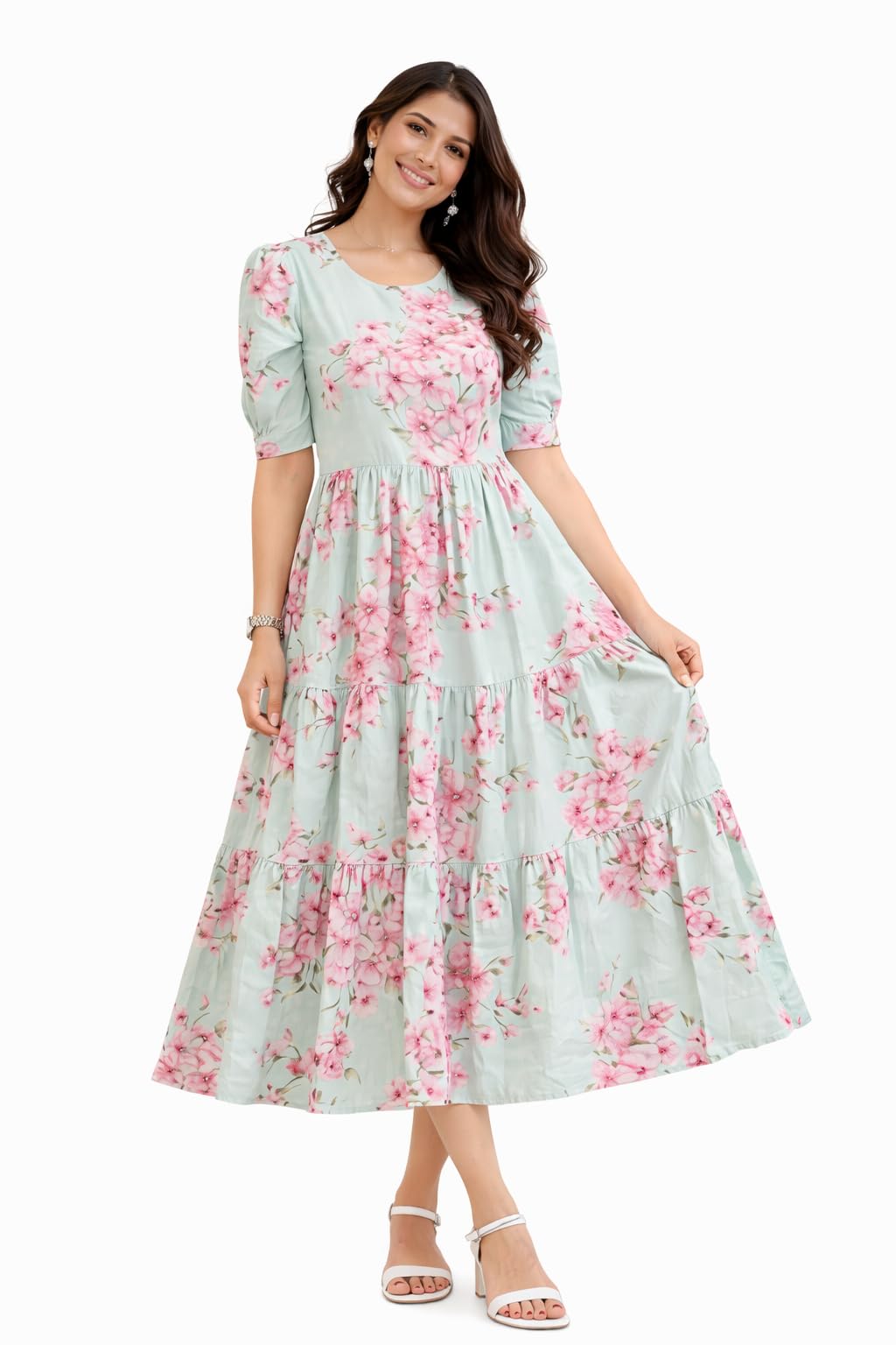 Rayon Printed Midi Dress Comfortable Casual & Ethnic Wear