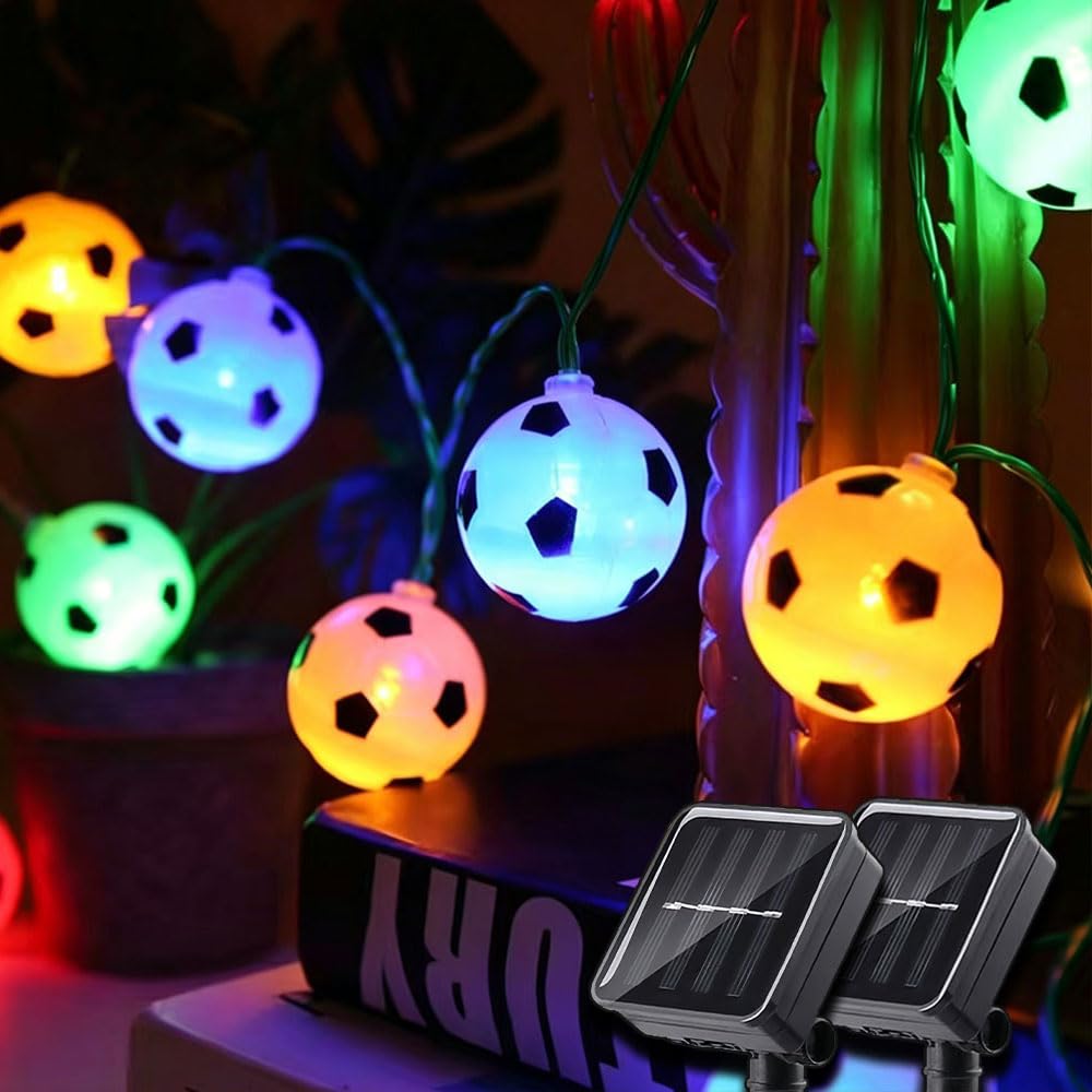 Calcio Catena Luminosa Esterno Solare, 2 Pezzi Catena Luminosa Solare con LED, IP65 Impermeabile Catena Luci Solari Esterno, Adatta per Festival Feste Giardini Terrazze (Colorato,7 m 50 luci)