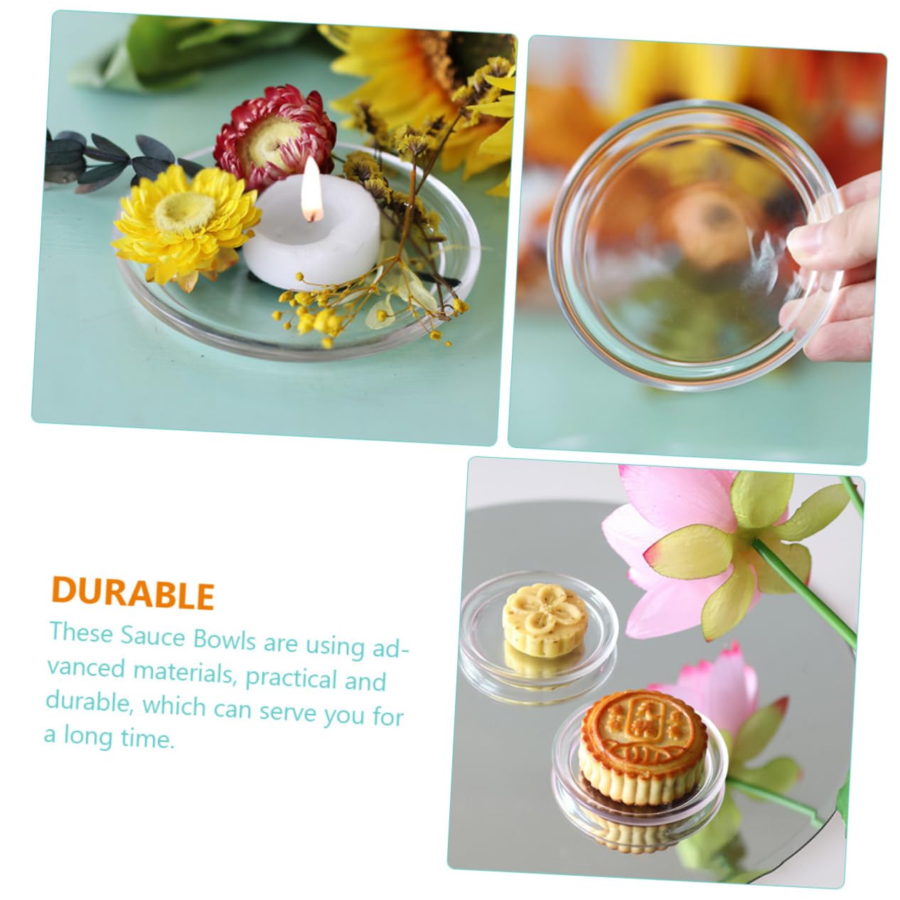 COLLBATH 4pcs Mini Dip Plates Tea Cups and Saucers Mini Prep Bowls Seasoning Plate Practical Condiment Bowls Snack Plate Vinegar Mini Containers Condiment Dishes Transparent Glass