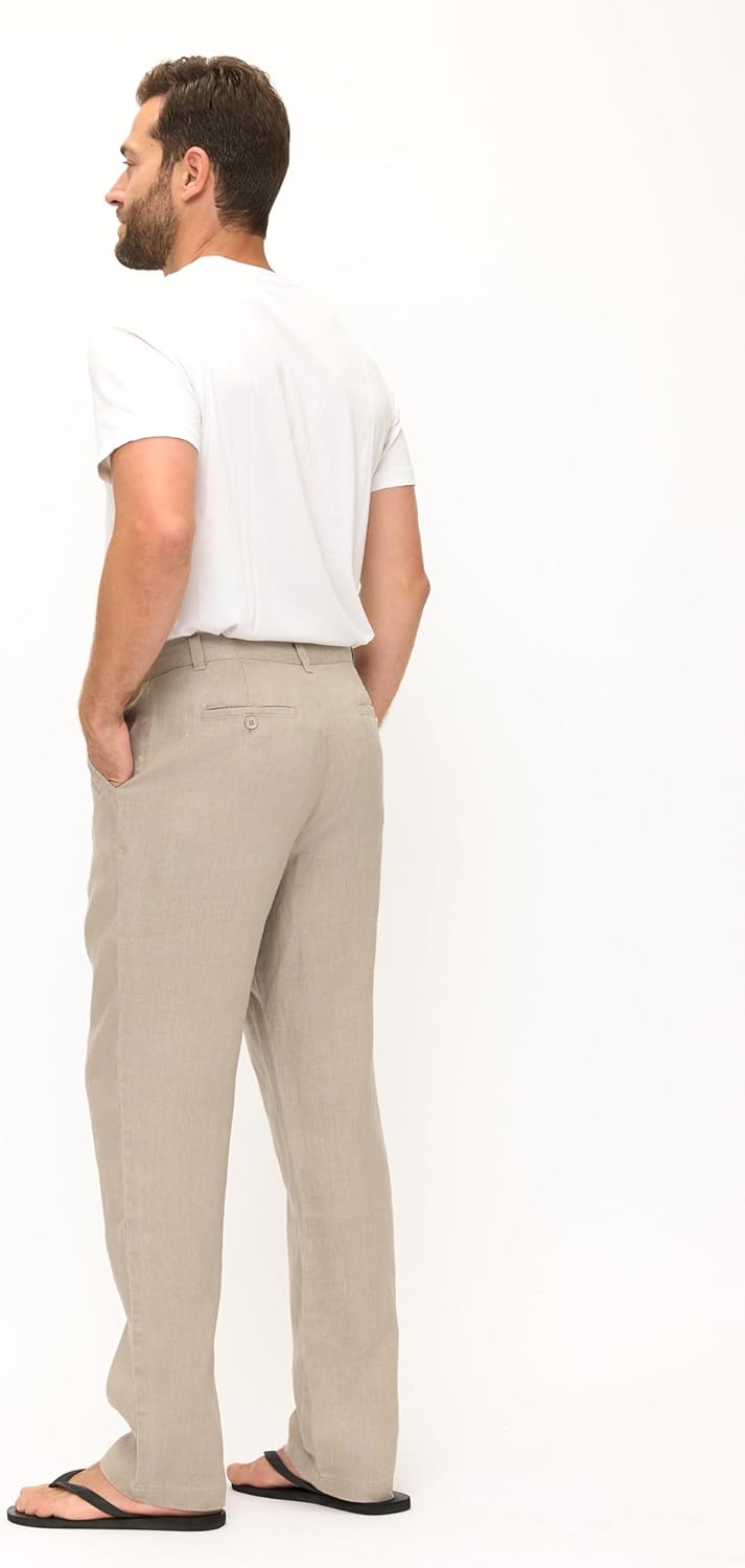Men's 100% Linen Pants with Button Closure - Image 7