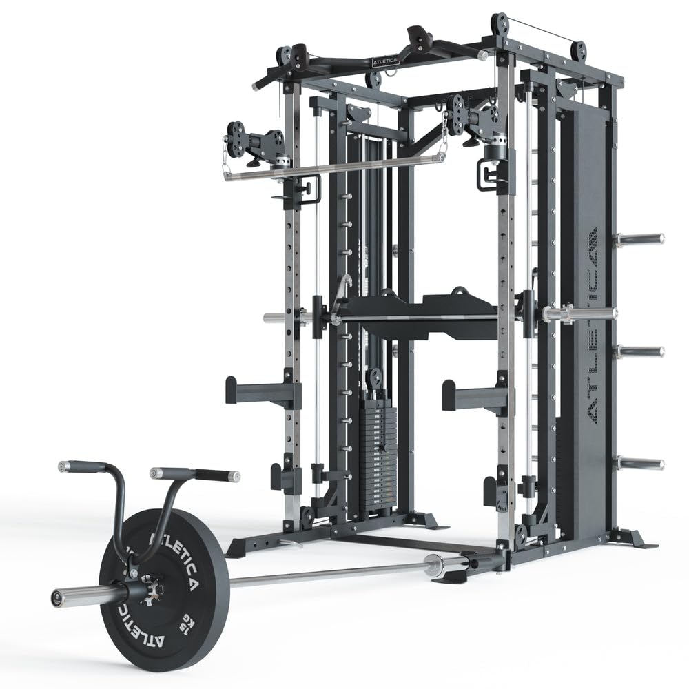 ATLETICA Fortress Multipresse Set | Target | Kraftstation mit B6 Hantelbank, Jammer Arms, Smith Machine & 360° Cable Cross | Kabelzug mit 180kg Steckgewichten