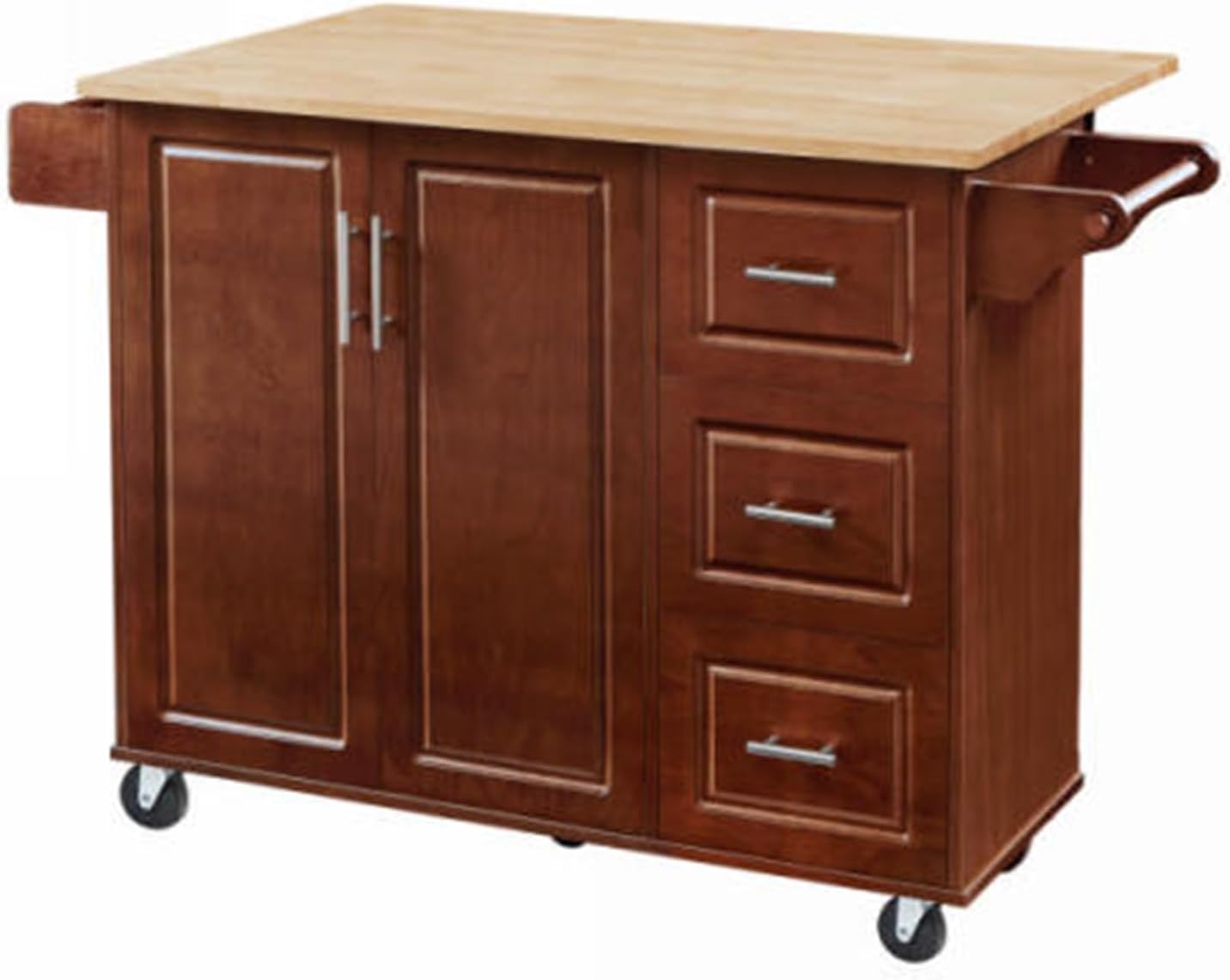 Kitchen Island with Drop Down countertop, Rolling Kitchen Island cart, barn Door Kitchen Island Table with Storage cabinets and Tower, Kitchen Island Table on Wheels, Vintage Brown