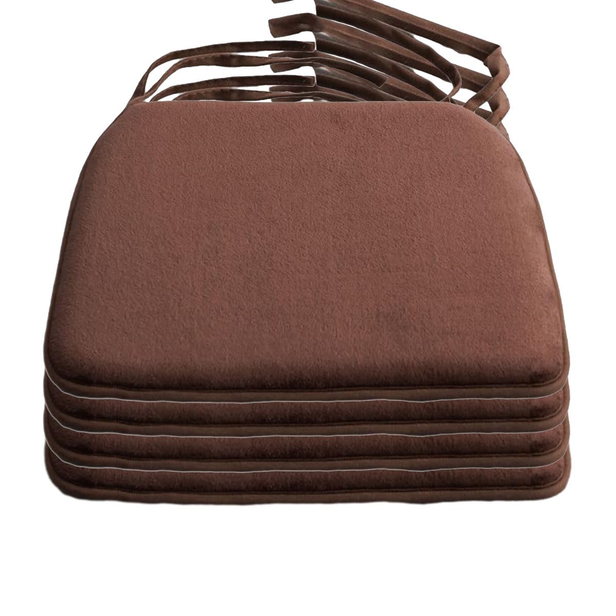 Plush Coral Velvet Chair Cushion Set Soft Non Slip Seat Pad with Ties for Dining Chairs Office Chairs and Cars Warm and Comfortable Set of 4 (Coffee)