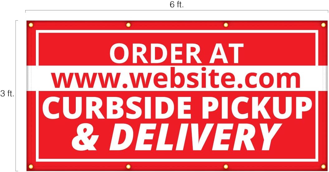 Customized with Web Address for Curbside Pickup Business Heavy-Duty Vinyl Banner Sign 3' x 6' (36 x 72) for Indoor/Outdoor Business Use.