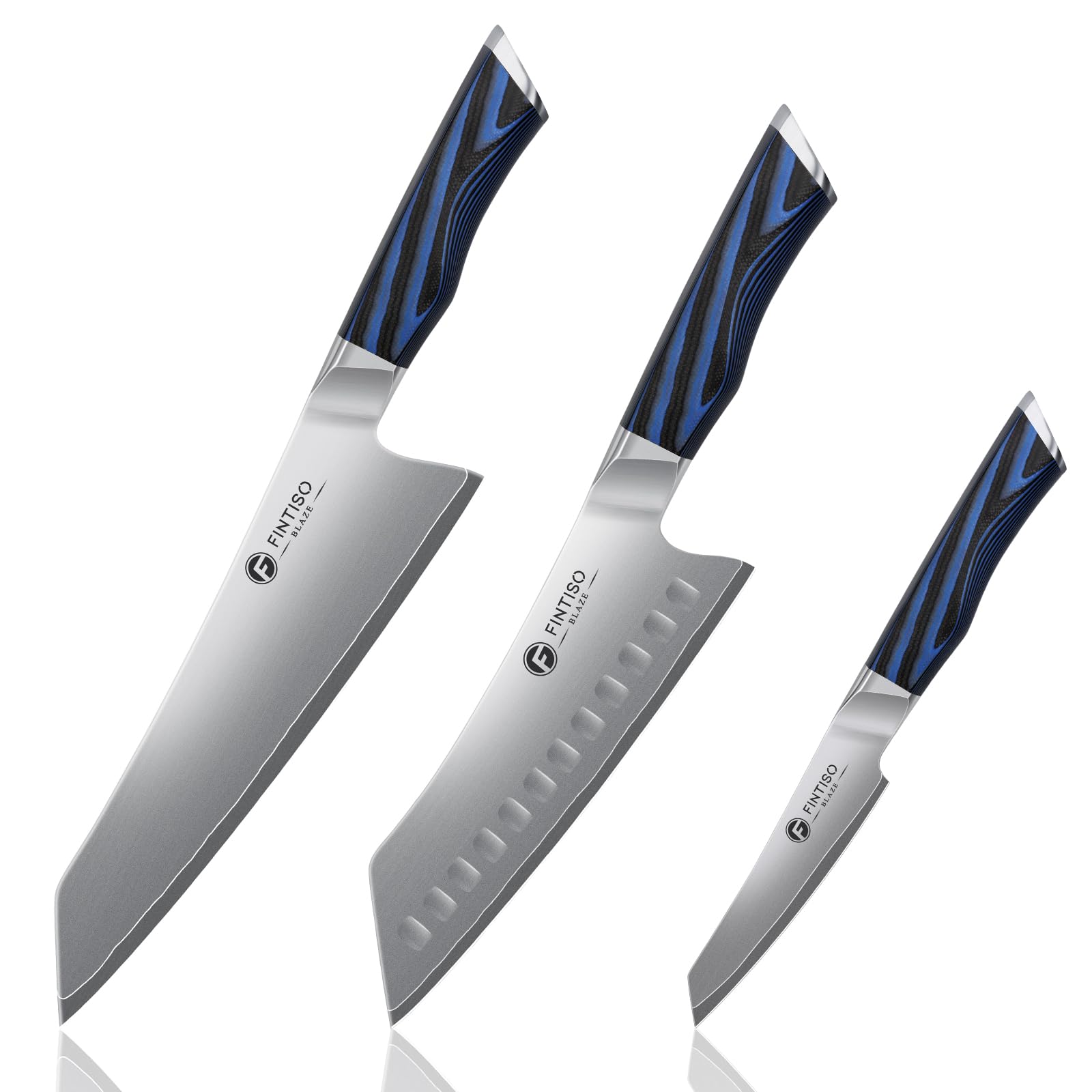 FINTISO 3PCS Kitchen Knife Set, Professional Chef Knives Set with G10 Handle, Premium 5-Layer 10Cr15CoMoV Japanese Steel Knives Set, Ultra Sharpe Knife for Meat and Vegetable