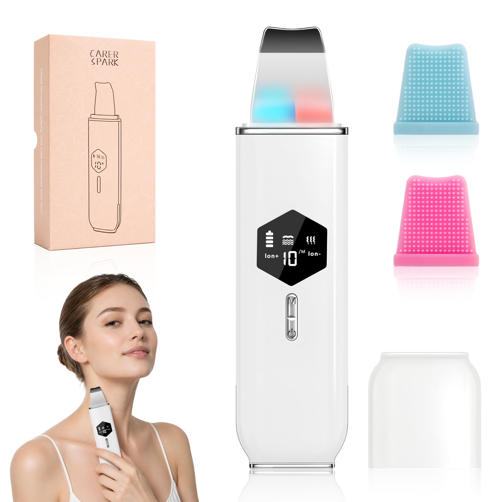 Pulizia Viso Ultrasuoni,Punti neri rimozione,Aspira punti neri,Skin Scrubber,Spatola Ultrasuoni Viso,Peeling Ultrasonico,con 4 Modalità e Intensità Regolabile,per la Pulizia Della Pelle