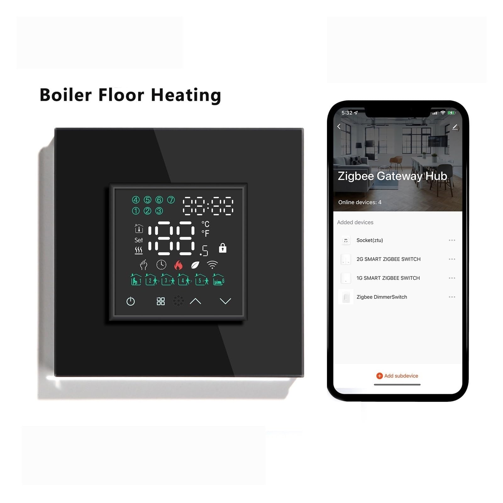 Termostato, Termostato Touch Screen for scaldabagno Elettrico for Riscaldamento a Pavimento, regolatore remoto Temperatura casa(LED Black Boiler)