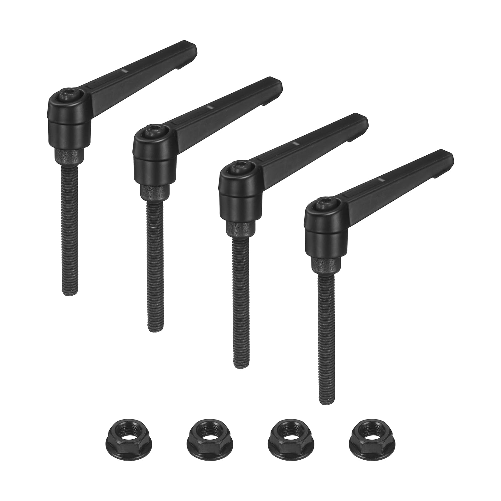 sourcing map 4Pcs Adjustable Clamping Lever Handles, M6x50mm Zinc Alloy Male Thread Stud Knobs with Nuts Quick Release Bolt Rotating Screw Handles for Lathes Woodworking, Black