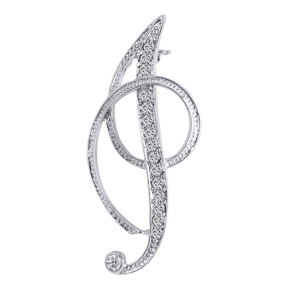 LiaSun A-Z 26 Letters Pins Brooches Silver Plated Metal Broaches Pins-Clear Crystal Initial Breastpin