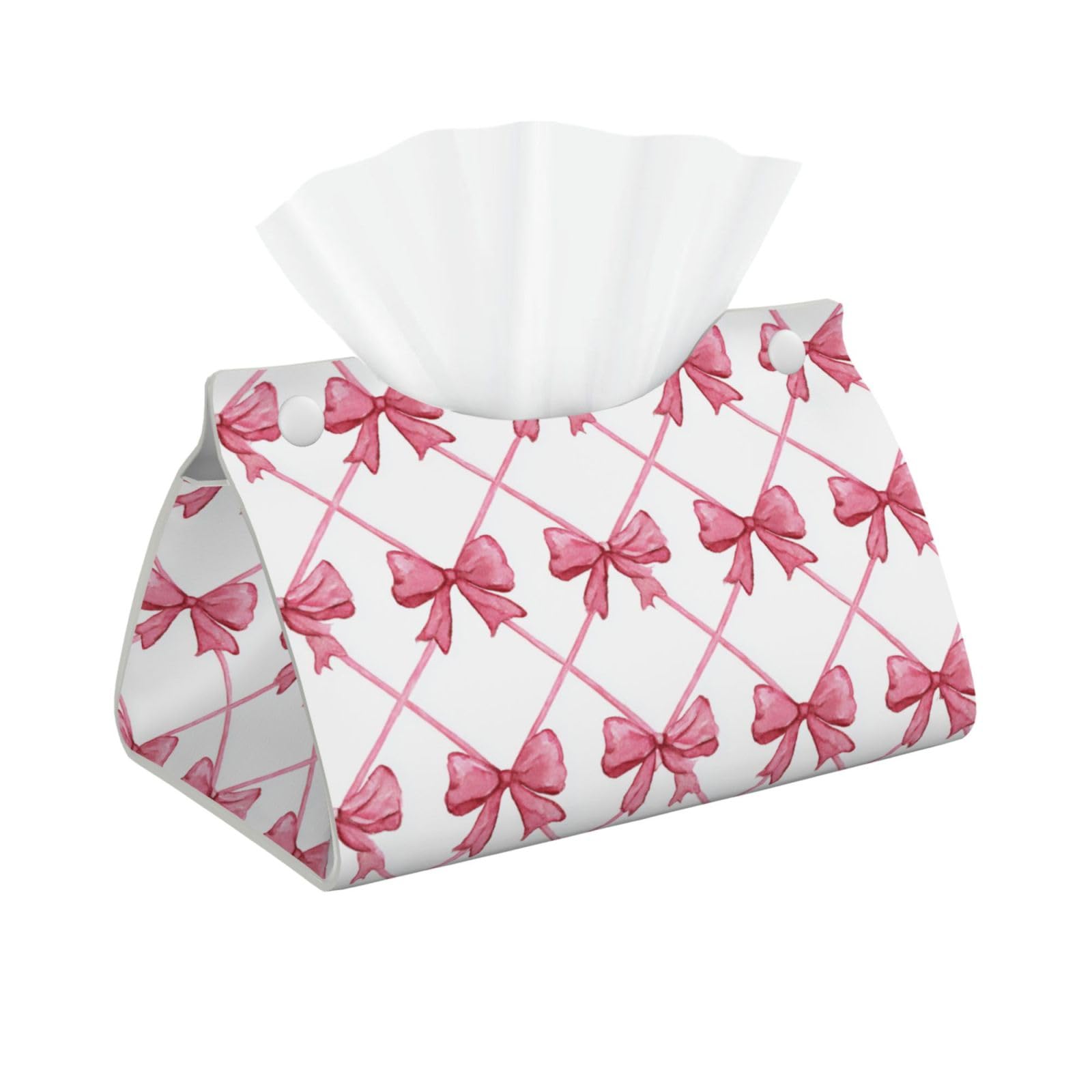 Pink Ribbon Bows Trellis Simple Tissue Box Cover Rectangle Pu Leather Tissue Box Holder for Car Bathroom Bedroom Desk Tabletop Decor