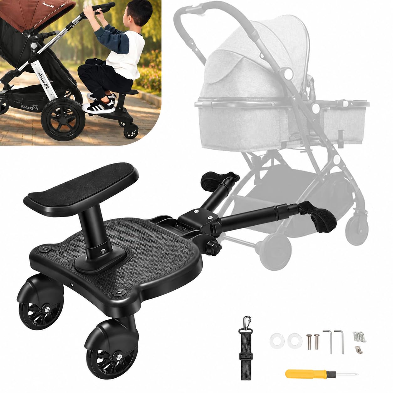 Silla de paseo negra PP PU EVA forma oso antideslizante seguro