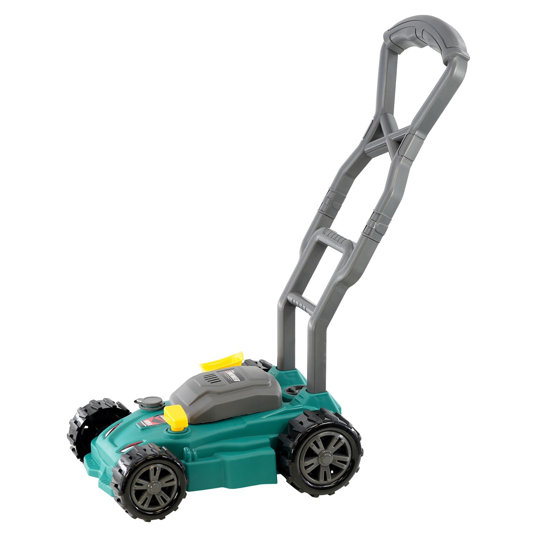 The Magic Toy Shop Kids Garden Lawn Mower Toy - Battery Operated Power Tool with Lights, Sounds, Fuel Cover, Portable Handle Attachment - Garden Toys for Kids Outdoor & Indoor Pretend Play