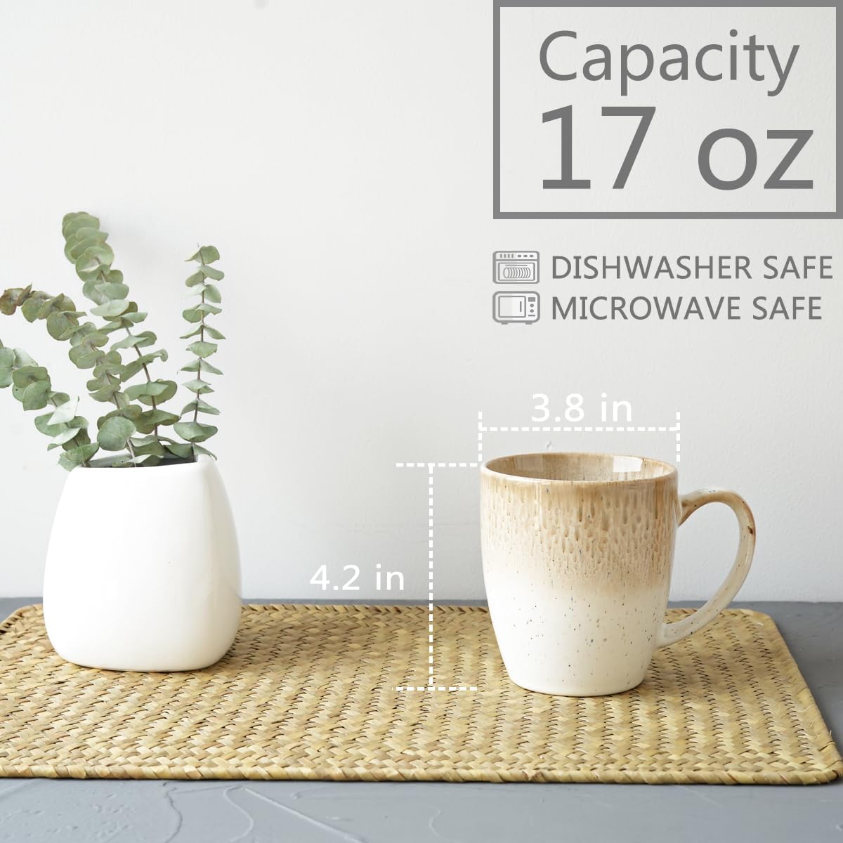 Bosmarlin Ceramic Coffee Mug Set of 4, 17 Oz, 4 Colors to Choose, Tea Cups, Dishwasher and Microwave Safe, Reactive Glaze (Brown) - Image 2