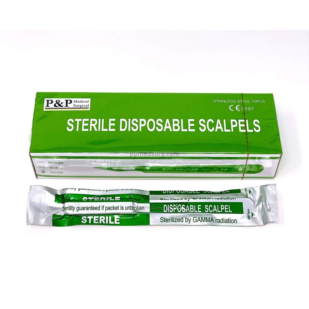 Disposable Scalpels Sterile Surgical Blade Size 11 Stainless Steel with Plastic Handle & Metric Line Individually Foil Wrapped by P&P MEDICAL SURGICAL Box of 10 — Amazon image 2