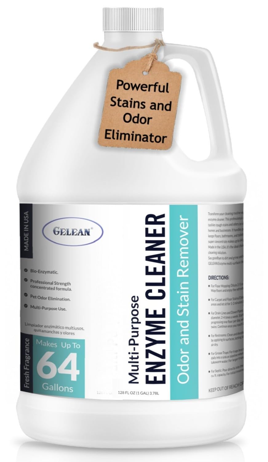 Multi-Purpose Probiotic Enzyme Cleaner, Made in USA - Pet Stain and Odor Remover - Concentrated - Professional & Home Strength Drains, Floors,