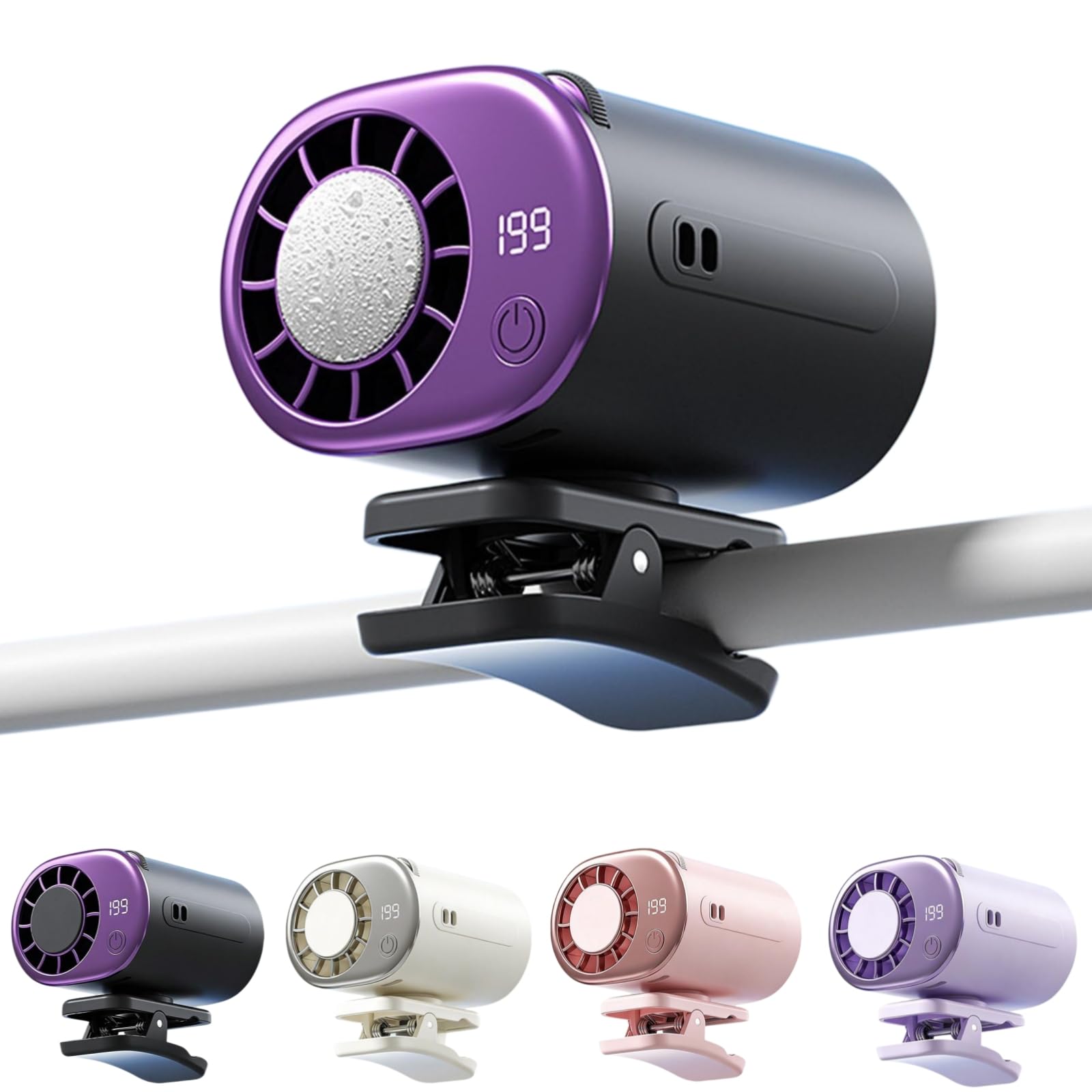 Car Clip On Air Conditioner Fan,Portable Mini Clip Fans with LED Display & Ice Compress,360° Rotation,Adjustable 199 Speeds,Detachable Wide Clamp Quiet Cooling Fan for Cars Work Camping (#1-Grey)