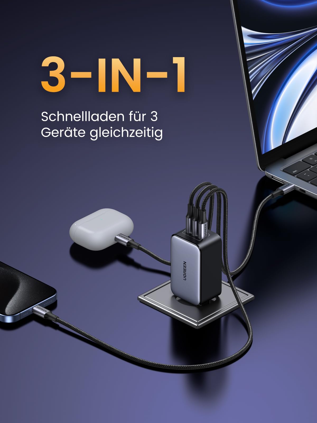 UGREEN Nexode USB C Ladegerät 65W GaN Netzteil mit 3X USB-C-Port Schnellladegerät Kompakt Charger kompatibel mit MacBook Pro/Air, HP Laptop, iPad, iPhone 17, Galaxy S24