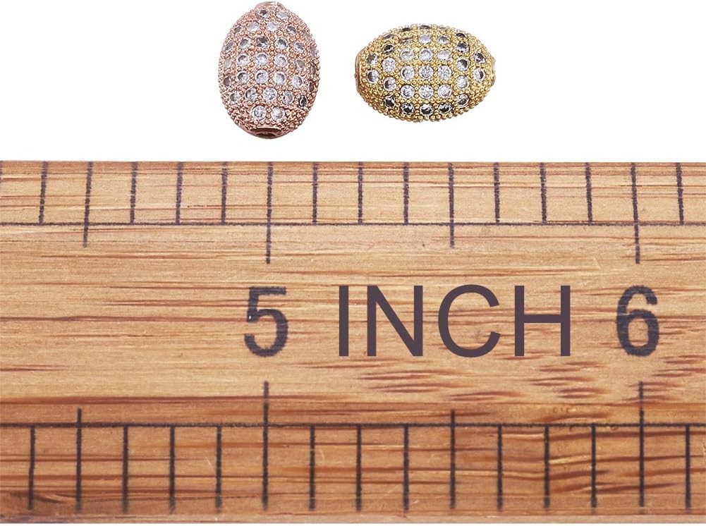 Cheriswelry 10pcs Oval Cubic Zirconia Beads Brass Micro Pave CZ Stone Crystal Beads Clear Rhinestone Loose Spacer Beads Bracelet Connector 10x7mm for DIY Earring Necklace Jewelry Making
