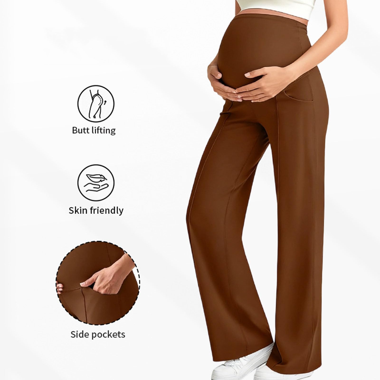 Pantalones de Maternidad para Mujer Cintura Alta Elástica Pantalon Deporte Pierna Ancha Rectos para Embarazo Suaves Cómodos Leggins Deportivos Push Up Casual Ropa de Maternidad de Hogar, Yoga