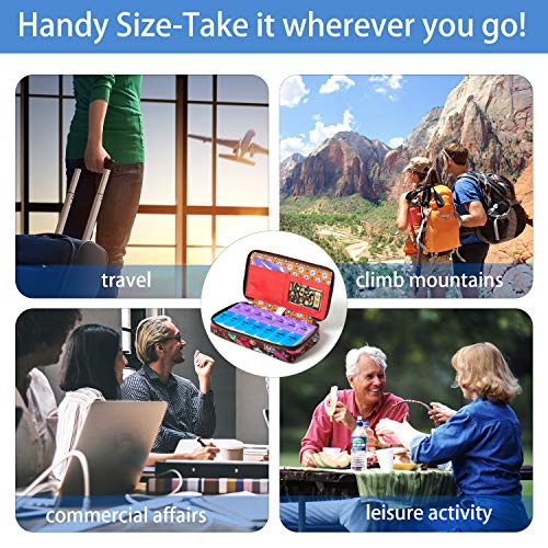 Image of Weekly Pill Organizer 2 Times a Day, Zumd Pill Box 7 Day with Cute Quilted Fabric Zipper Case, Travel Pill Case Am Pm for Vitamin Medicine Organizer