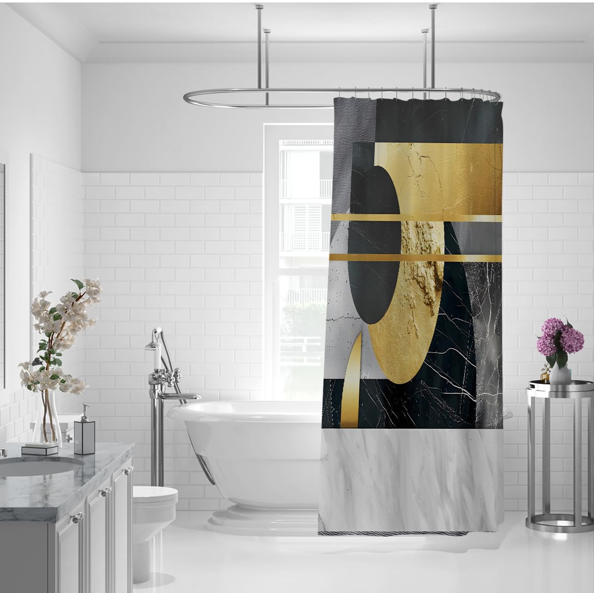 Rideau de Douche Patchwork géométrique Abstrait W180xL180 cm