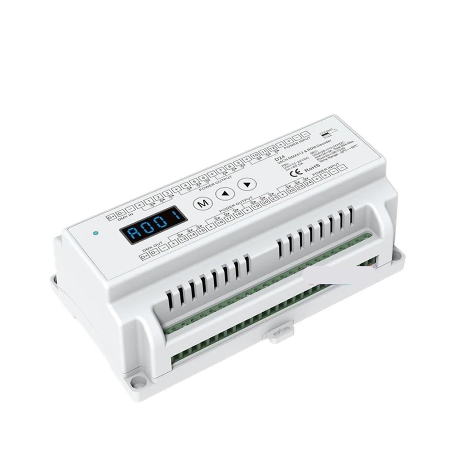12CH/24 Channel RGB/RGBW DIN Rail Dimming Controller LED Light Strip Dimmer Constant Voltage DMX512 and RDM Decoder(24 Channel D24)