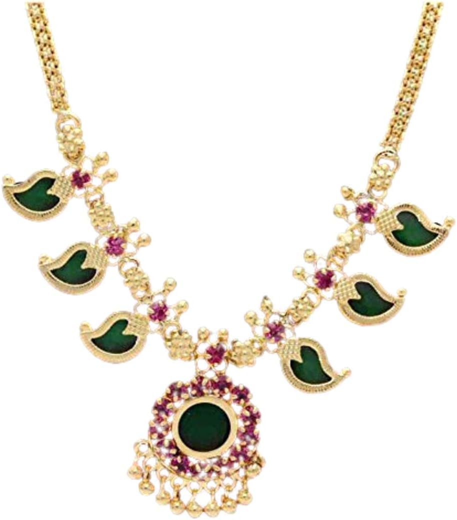RFJ JEWELS: Beauty & Style Kerala Traditional and Ethnic Three Katta Green Mango Adjustable Length Necklace for Women and Girls