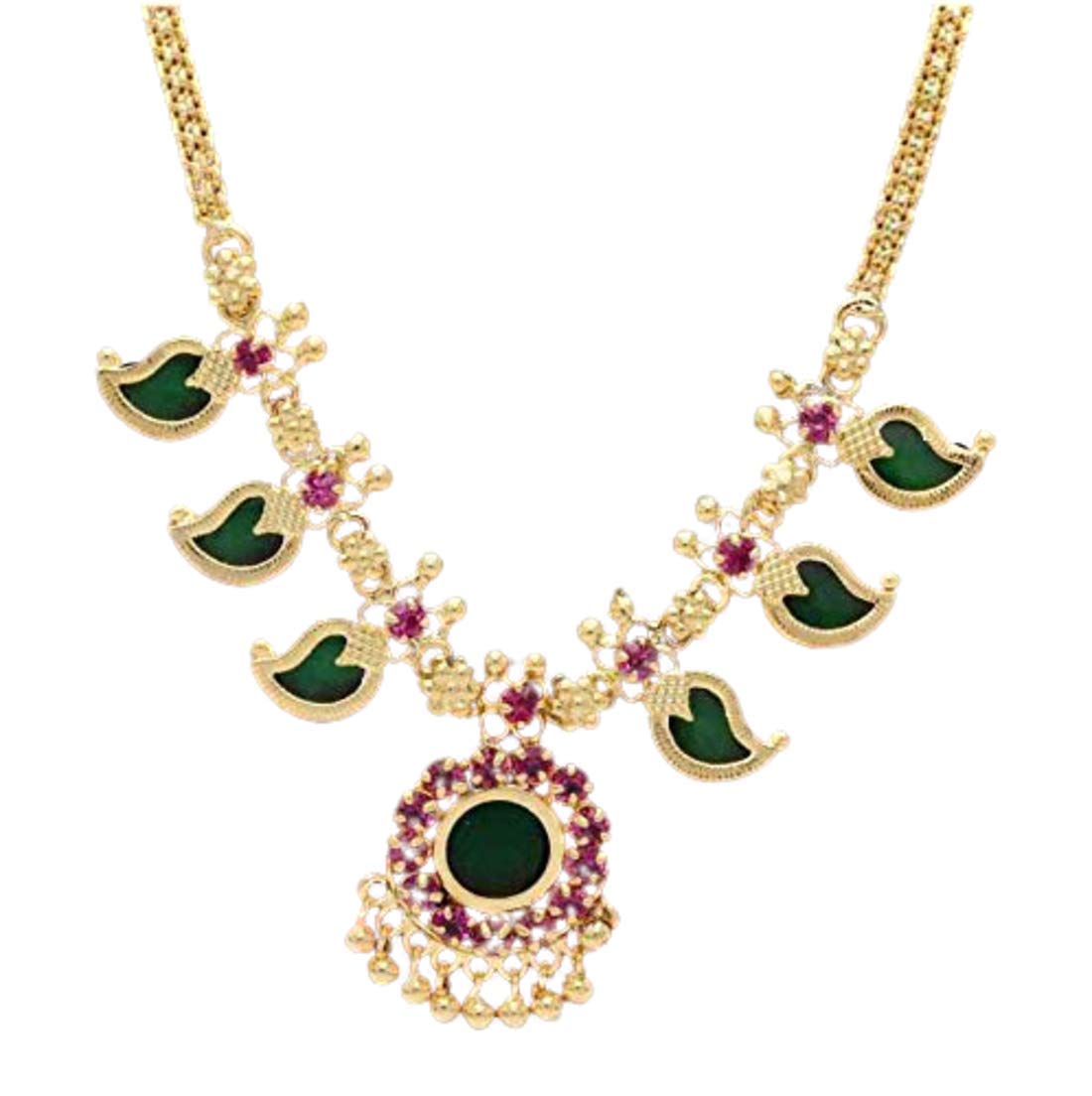 RFJ JEWELS: Beauty & Style Kerala Traditional and Ethnic Three Katta Green Mango Adjustable Length Necklace for Women and Girls
