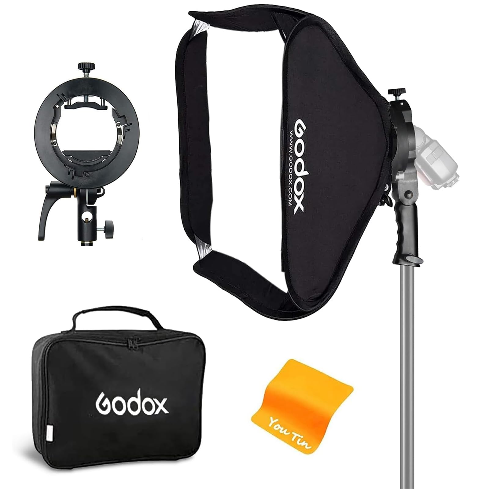 Godox Softbox Pieghevole 32x32 Pollici / 80x80 cm con Godox S2 tipo S Speedlite Mount Bowens Mount per la Fotografia con il Flash