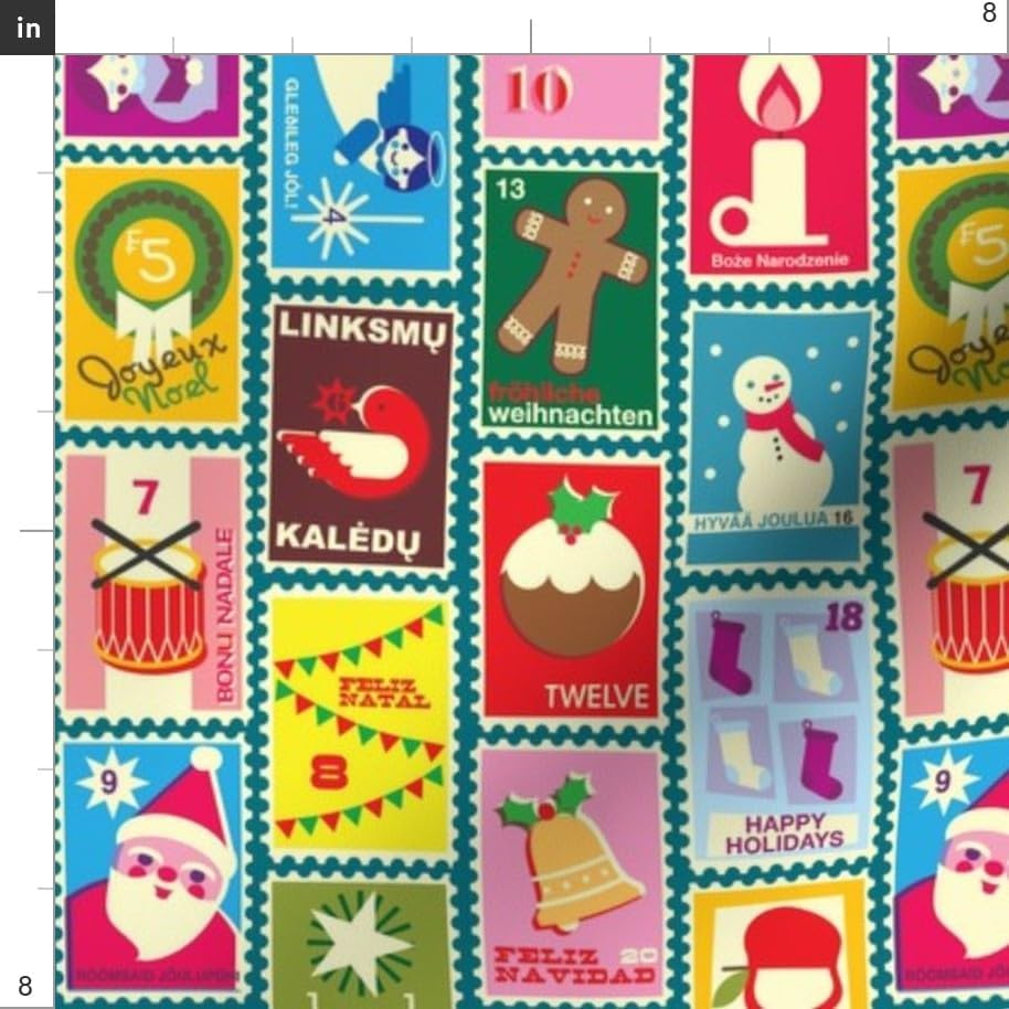 Miniatura 3 de Spoonflower Fabric - Holiday Stamps Retro Christmas Angel Wreath Festive Santa Candy Cane Printed on Chiffon Fabric Fat Quarter - Sewing Fashion