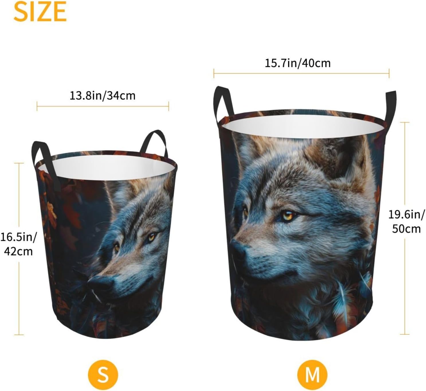 Laundry Basket Waterproof Laundry Hamper for Bathroom Autumn leaves and a wolf Laundry Baskets Circular Storage Basket with Handles Lightweight Dirty Clothes Hamper for Bedroom Dorm