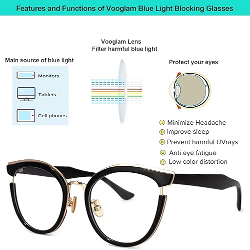 Miniatura 5 de VOOGLAM Cateye - Gafas de luz azul para mujer, antifatiga ocular, ojos secos, computadora, teléfono, televisión, gafas retro