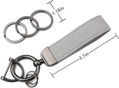 Miniatura 6 de Llavero de cuero genuino para automóvil, soporte de llavero de cuero, giratorio de 360 grados, con anillo en D antipérdida, 3 llaveros