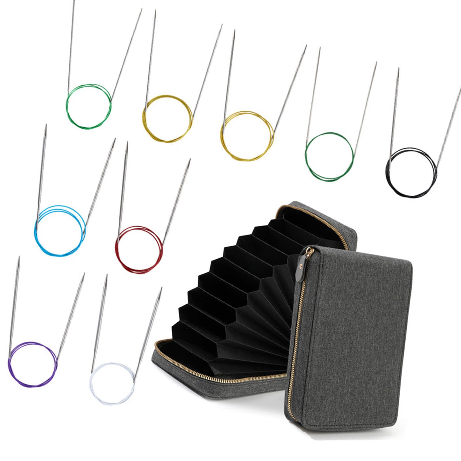 9 Pairs Circular Knitting Needle with Cable 2.25mm-5.0mm Stainless Steel Circular Needle for Sweater Scarves Gloves Bag Knitting Supplies Novices