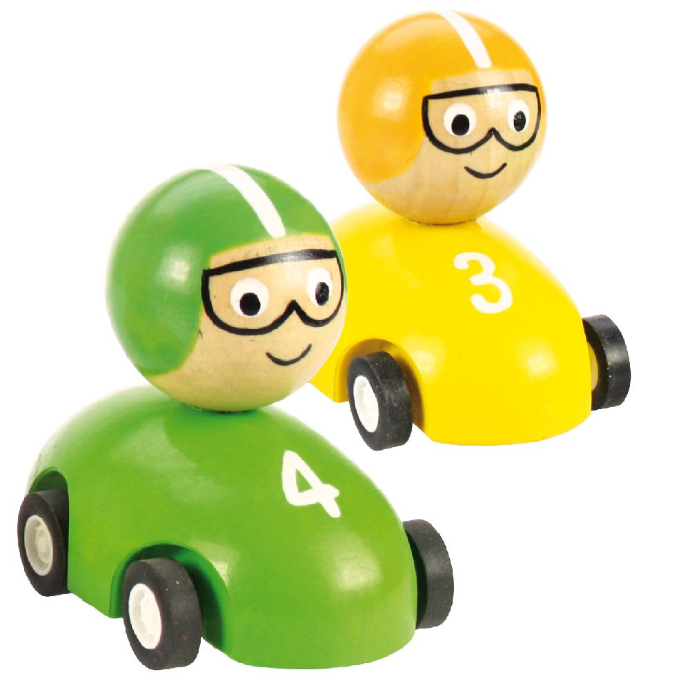 Bigjigs Toys Pull Back Racing Car (Pack of 2 - Yellow and Green)