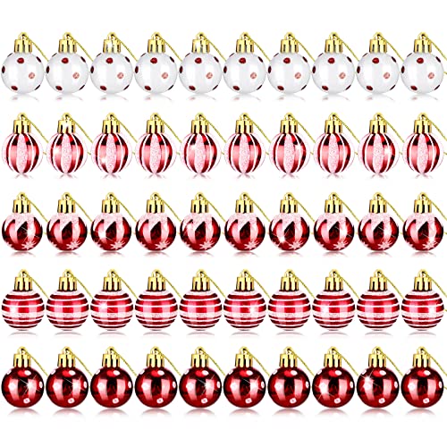 Set-of-50-Christmas-Tree-Ornaments-12-Inch-Mini-Ball-Christmas-Ornaments-White-Red-Christmas-Balls-Miniature-Christmas-Tree-Ornaments-Xmas-Decorative-Hanging-Ornaments-for-Small-Trees-Home-Decor