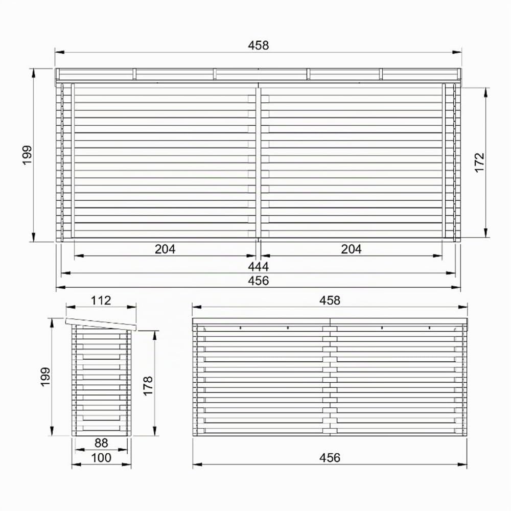 TIMBELA Legnaia da Esterno in Legno - Portalegna da Esterno - Casetta da Giardino in Legno - Porta Legna per Esterno 112x450xA199 cm/10 m3 M203