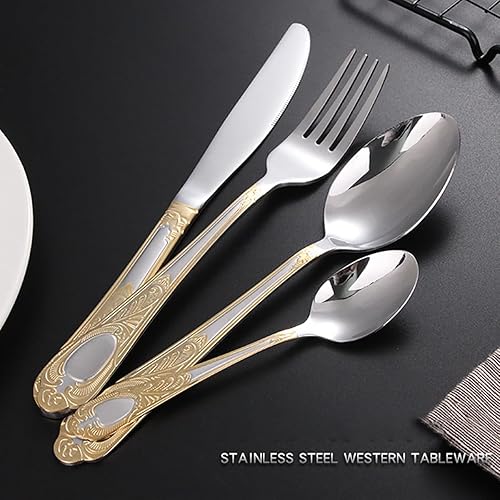 Miniatura 5 de Juego de cubiertos para 6 cubiertos de acero inoxidable de lujo estilo antiguo pulido con 24 piezas para el hogar, cocina, fiesta, restaurante,