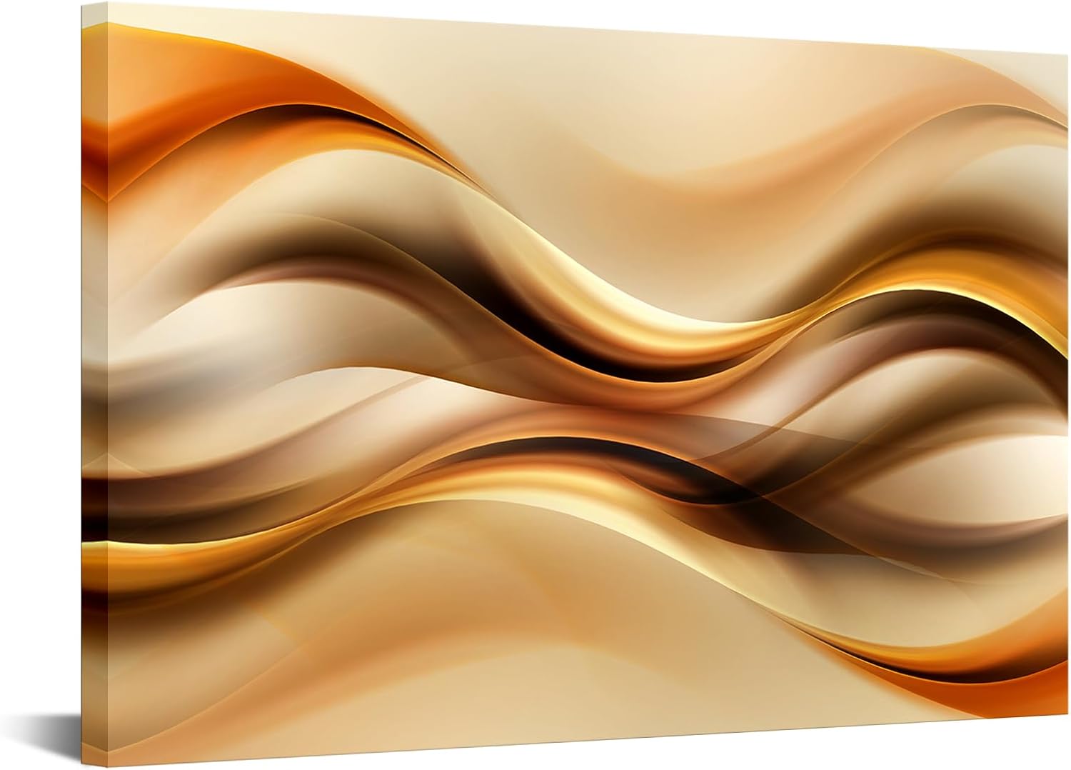 iKNOW FOTO Gold and Brown Wave Design Abstract Wall Art - 24"x36" Orange and White Lines Canvas Print - Modern Home Decor Stretched Canvas, Ready to Hang