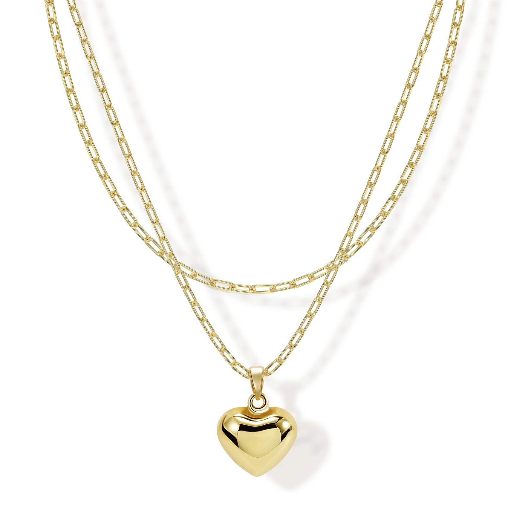 Lushboom Layered Necklaces for Women 14K Gold Plated Trendy Snake Personalized Heart Pendant Chain Choker Jewelry