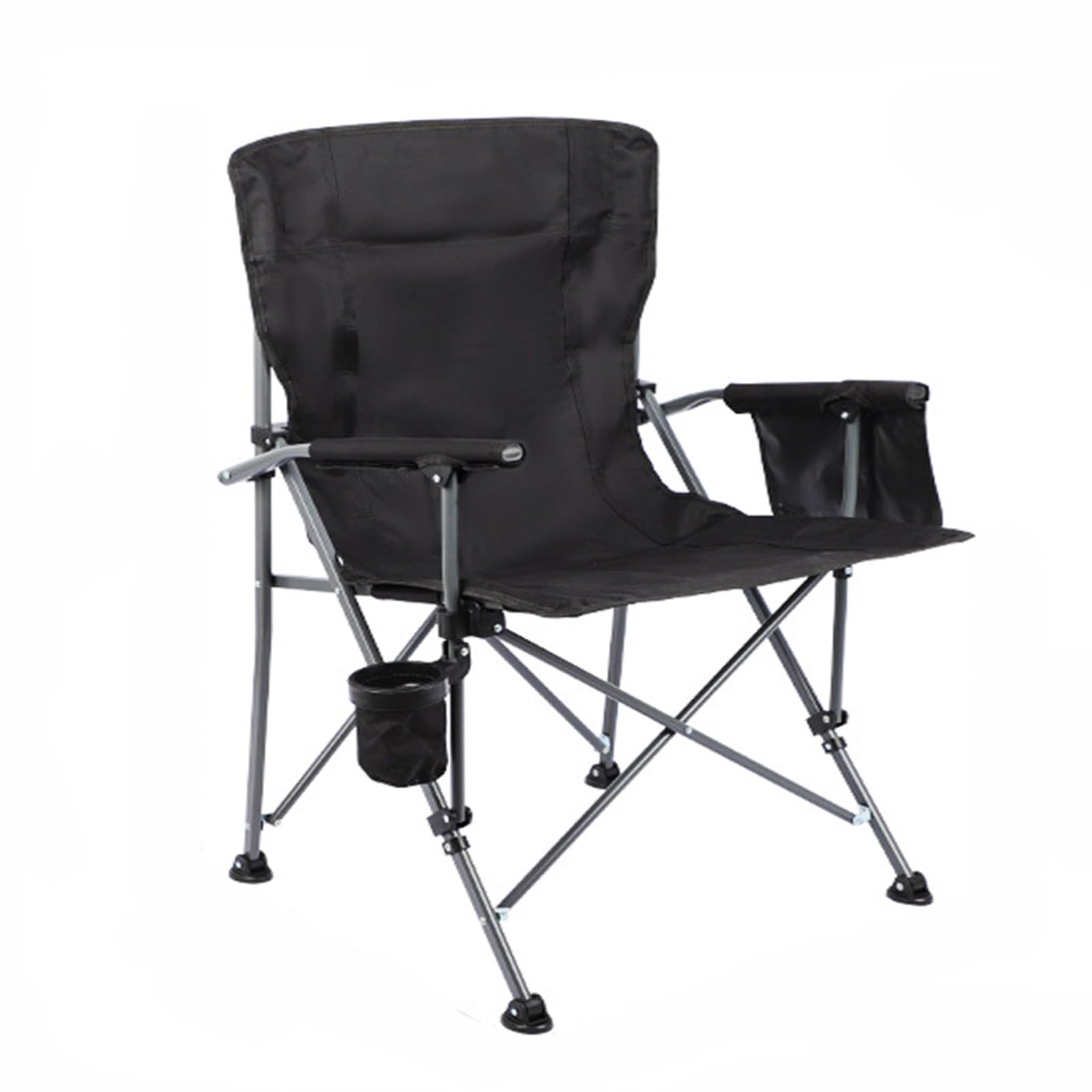 Chaise de Camping Pliable Surdimensionnée Portable avec Porte Gobelets et Accoudoirs Cadre Stable pour Extérieur Intérieur Camping Pêche Couleur Noir Gris B